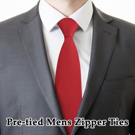 LJBFNN Zipper Ties for Men 3.15" Pre-tied Mens Black/Red Tie, Adjustable Necktie for Uniforms Graduation Business (Red)
