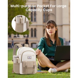 LOVEVOOK School Backpacks Womens, Lightweight 15.6 Inch Laptop Backpack for Ladies Teacher, Waterproof Work Rucksack Bag, Fashion Back Pack Casual Daypack for College Uni Travel, Khaki