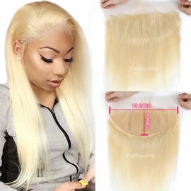 Forawme 10A Quality Brazilian Blonde Hair Straight Transparent Full Lace Frontals Human Hair Pieces 16 Inch 613 Ear To Ear 13X6 Lace Frontal Closure Pre Plucked With Edges