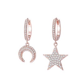 Moon Star Hoop Earring for Women, Hypoallergenic Rose Gold and Silver Plated Dangle Earrings with Cubic Zircon Crystal Jewelry Gift for Mom, Friends