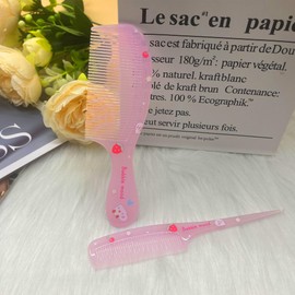 Small Cute Hair Comb,2 Piece Mini Hair Comb Set Fine Tooth Rat Tail Comb For Girls Kids Portable Anti-Static Plastic Hairdressing Comb Hair Comb Gift For Wet And Dry (Pink)