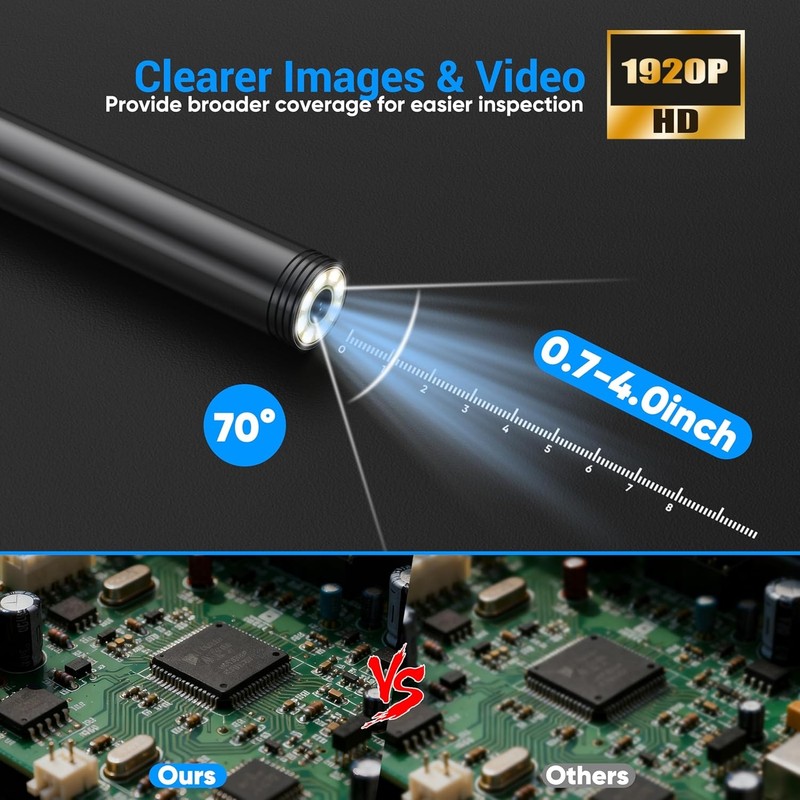 Endoscope Camera with Light,1920P HD Borescope with 8 Adjustable LED