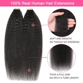 Yaki straight Tape in Extensions Human Hair 40pcs 18 Inch Full Head Kinky Straight tape ins hair Extensions Invisible Seamless Real Human Hair 3c 4a Skin Weft Natural Black