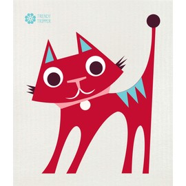 Trendy Tripper Jenn Ski Reusable Swedish Dishcloths MID-Century Modern Abstract Designs Set of 4 (4 Pk: Roosters + Cats Turq/Pink)