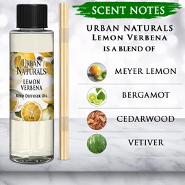 Urban Naturals Lemon Verbena Scented Oil Reed Diffuser Refill | Includes a Free Set of Reed Sticks, 4 oz (2 Pack)