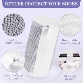 Konbison Laundry Shoe Bag for Washer and Dryer Sneaker Washing Machine Cleaning Bag, 2pcs Reusable and Colorfast Mesh Shoe Washing Bag for All Shoe Types and Sizes+2pcs Adjustable Shoe Tree (Grey)