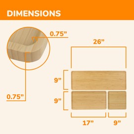 BambooMN Rectangular Nested Bamboo Serving Trays - 3 Size Vertical Grain Carbonized Brown Set - 3 Sets