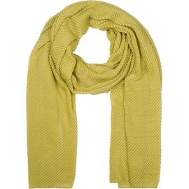 styleBREAKER Women's Scarf Plain with finely creped surface, lightweight fabric, pleated, pleated folds 01016107, Colour:Kiwi green