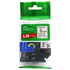 LM Tapes - Brother PT-1950 Label Printer 6mm Black on White Compatible TZe P-Touch Tape (1/4" 0.23 Laminated) for Brother Model PT1950 Label Maker