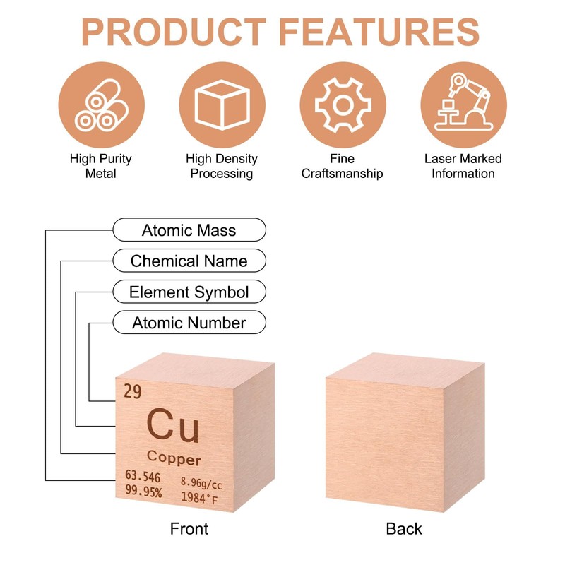 sourcing map Copper Cube, 1.5 Inch High Density Metal Element