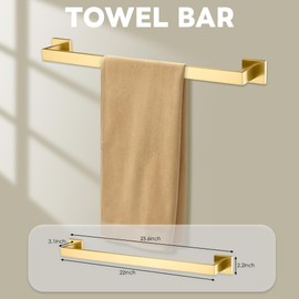 5 Pieces Gold Bathroom Hardware Set | Brushed Gold Bathroom Accessories Set, 23.6" Hand Towel Bar Set Gold, Toilet Paper Holder, Towel Ring, Towel Rack Set Gold