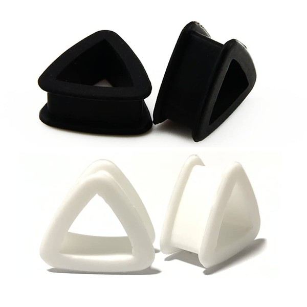 Black and White Triangle Silicone Flexible Double Flared Geometric Ear