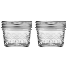 Ball Wide Mouth Quilted Crystal Jelly Jars with Lids and Bands, Used for Canning, Pickling, Juice, Jam, Jelly, Quarter Pint Size (4 Ounce (Pack of 2))