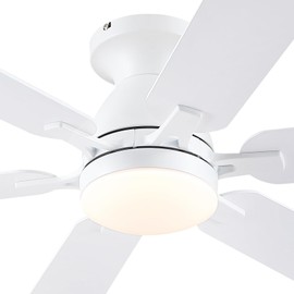 Ceiling Fans with Lights- 52" Low Profile Indoor Ceiling Fan with Light and Remote/APP Control, Flush Mount, 6 Blade, LED Dimmable DC Reversible Modern Ceiling Fan for Bedroom（White）