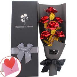 BESSEEK 24k Gold Rose Artificial Forever Rose Bouquet, Gold Foil for Girlfriend on Valentine's Wedding, Gold Plated Rose Marriage Proposal Gift, Eternal Love Rose for Thanksgiving Birthday