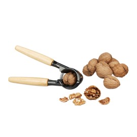 Relaxdays Nutcracker with Wooden Handle, Aluminium Nut Tongs for Walnuts, 2-in-1 Champagne Bottle Opener, H x W x D: 6 x 18 x 8.5 cm, Black