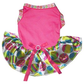 Petitebelle Plain Easter Theme Puppy Dog Dress (Hot Pink/Rainbow Eggs, Large)