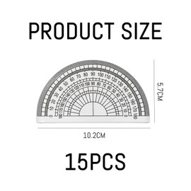 15-Piece Semicircular Protractor, Plastic Transparent Protractor, Student Painting Tools, 180-Degree Measuring Device, Office and School Stationery Supplies