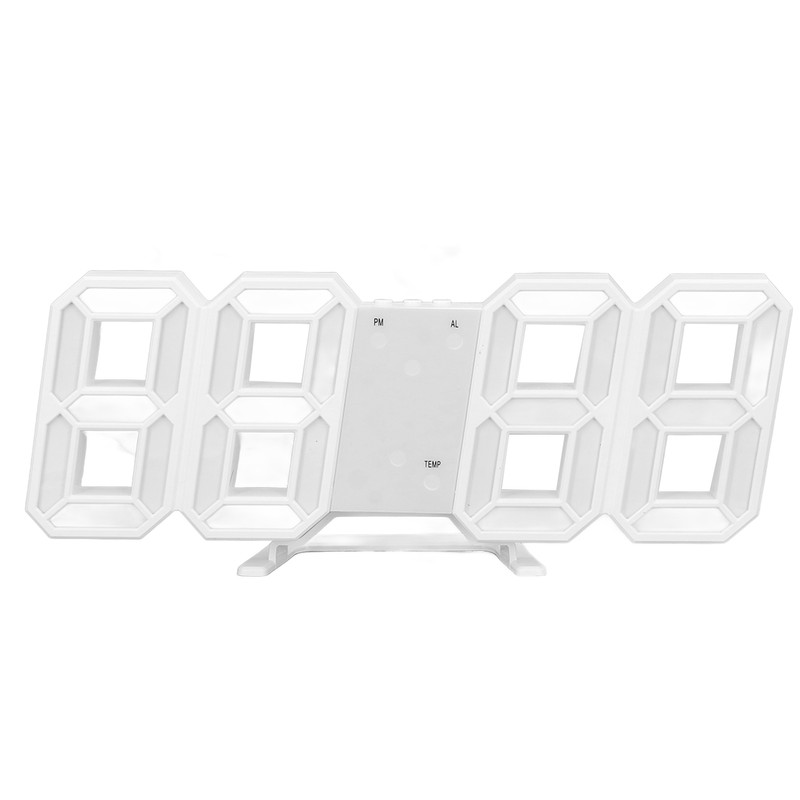 3D LED Wall Clock Minimalist White Frame Digital Wall Alarm