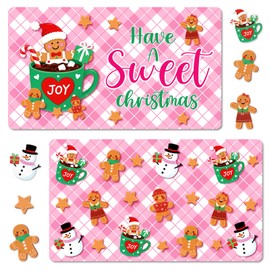 Riletese 2 Pcs Christmas Front Door Mat Outside Entrance, Pink Gingerbread House Welcome Mats for Front Door, Merry Xmas Buffalo Plaid Floor Doormats Funny Seasonal for Front Porch Entryway Decor