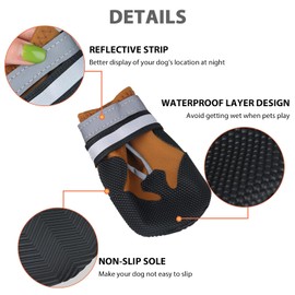 Dricar Dog Shoes, Set of 4 Dog Boots for Injured Paws, Waterproof Anti Slip Dog Shoes for Walking, Paw Protectors with Reflective Straps for Small Medium Large Dog (L, Brown)