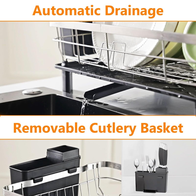 AIDERLY Stainless Steel Dish Drying Rack with Drainboard Dish Drainers