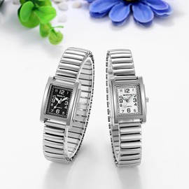 JewelryWe Women's Watch, Elegant Analogue Quartz Watch with Digital Dial and Elastic Alloy Strap, Gold/Silver, 3-silver-2pcs, Bracelet