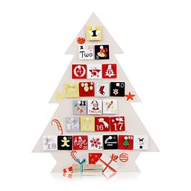 Tqehs Christmas Wooden Advent Calendar Nature Tree Shape with 24 Day Countdown Storage Drawers for Kids Cute Holiday Decoration