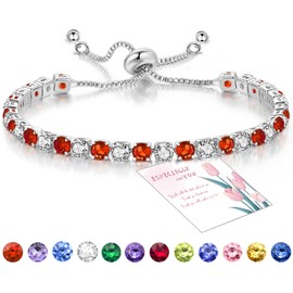 Suyi Tennis Bracelet Birthstone Cubic Zirconia Bracelet Silver Silder Bracelet Birthday Jewellery January Birthstone Bracelet