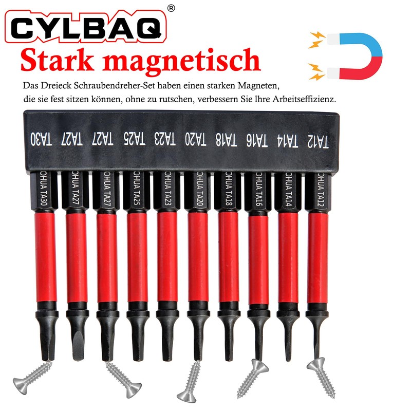 Pack of 10 Triangle Screwdriver Bits 65 mm, CYLBAQ Hex