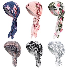 6 Pack Chemo Headwear for Women, Pre Tied Chemo Caps Soft Elastic Head Scarf Head Wrap for Patients Multicolor