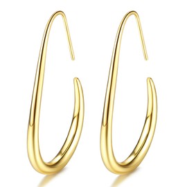 ZELORES 925 Sterling Silver Teardrop Hoop Earrings for Women 14k Gold Plated Pull Through Hoop Earrings Statement Oval Hoop Earrings for Sensitive Ears (Gold)