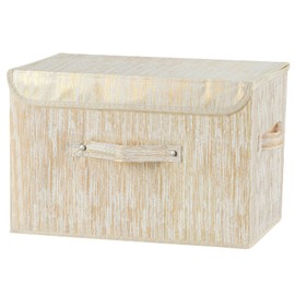 VinneGenzz Decorative Storage Boxes with Lid Luxury Metallic Fabric Storage Bins Organizer Containers Collapsible Shelf Baskets with Handles for Home Bedroom Closet Office (Gold, Large Size)