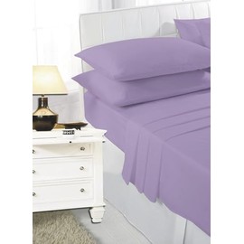 K Collection Percale Easy Care Polycotton Fitted Sheets Single - Double - King - Super King - Pillowcases (Double, Lilac)