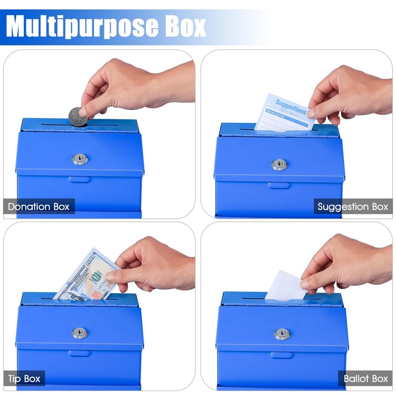 KYODOLED Suggestion Box with Lock, Metal Wall Mounted Donation and