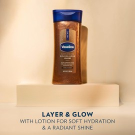 Vaseline Glazed & Glisten Golden Hour Body Gel Oil, Vanilla Cocoa Shimmer with Ultra-Hydrating Lipids & 100% Cocoa Butter, 6.8 oz