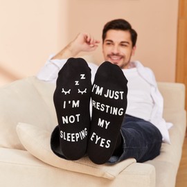 DNTLKUP Funny Gifts for Dad Father’s Day Men Women Cute Novelty lovely Socks: I’m Not Sleeping I’m Just Resting My Eyes (US, Alpha, Large, Regular, Regular, Eyelash)