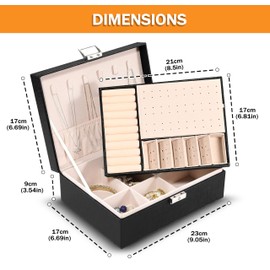 Organizador de joyas,Caja de joyería de Cuero con Cerradura,Portátil Joyero caja de almacenamiento,Caja multifuncional para guardar anillos de joyería, Pendientes, Pulseras, Collares y Reloj (Negro)