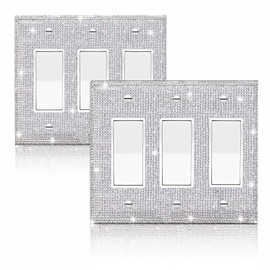 2 Pcs Shiny Silver Rhinestones Wall Plate Cover Switch Plate Cover Light Switch Cover Decorative Triple Toggle Outlet Covers Bling Switch Cover Electrical Cover Plates