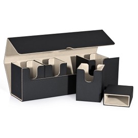 UAONO Card Storage Box with Dice Tray for MTG Yugioh, 5 in 1 Card Deck Case Holds 900+ Unsleeved Cards, Strong Magnet Card Organizer Compatible with Magic Commander TCG CCG Sports Cards (Black&Gold)