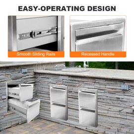 PioneerWorks 13" W x 20.5" H x 21" D Outdoor Kitchen Drawers, 2-Layer Outdoor Kitchen Access Drawer, Stainless Steel Built-in BBQ Drawer for Outdoor Kitchen Island, Patio Grill Station