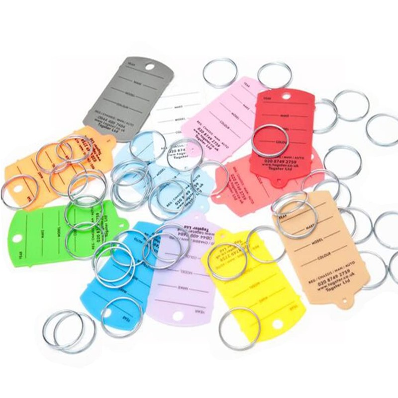 Key tags - Vehicle plastic key tags (200) with metal
