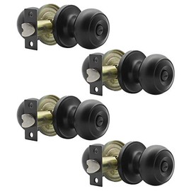 Probrico Matte Black Privacy Door Knobs Bed/Bath Keyless Door Locks, Interior Flat Ball Door Knobs Locksets with Thumb Turn, 4 Pack