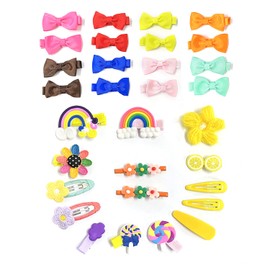 Set of 30 Pcs Baby Hair Clips, 16 Pcs Small Bows/14 Pcs Yellow Rainbow Hair Clips, Colorful Mini Hair Clips, Small Bow Clips for Babies and Toddlers