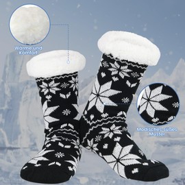 Durio Women's Slipper Socks Inner Lining Cuddly Socks Warm Winter House Socks Non-Slip, Black with snowflakes
