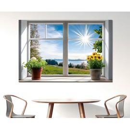 WOOHOOROO Peel and Stick Fake Window Flower Pots Sunshine Decoration Poster Picture Wall Sticker Decor Mural Wall Door Self-Adhesive Removable Decoration,24" x 36"