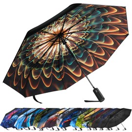 ZUOYOUZ Folding Umbrellas, Compact Portable Auto Folding Umbrella with Cute Prints for Travel in the Rain, UV Protected, Foldable, Perfect for Car and Travel, Golden ruffle