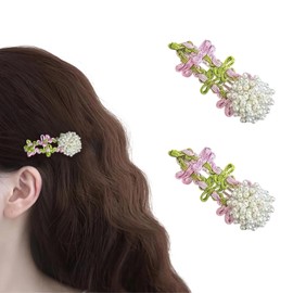 2 Pcs Pearls Flower Hair Clips Sweet Cloth Metals Spring Summer Artificial Flower Bangs Clips Hair Accessories for Women Girls Thick Thin Hair Decorative