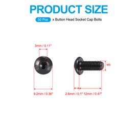 PATIKIL M5-0.8x15mm Button Head Socket Cap Bolts Screws, 50 Pcs 10.9 Grade Alloy Steel Hex Socket Cap Screws Hex Drive Full Machine Thread for Car Bike Ship Assembly Accessories