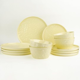 Metflavor Plates and Bowls Sets, 12 Pieces Ceramic Dinnerware Sets, Highly Chip and Crack Resistant, Service for 4, Cream